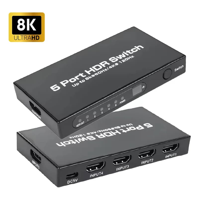 HDMI 8K 3x1 5x1 8K@60Hz 4K@120Hz Switcher HDMI 2.1 Box 5 in 1 output with IR HDR HDCP2.3 remote control for Xbox PS4 PC TV