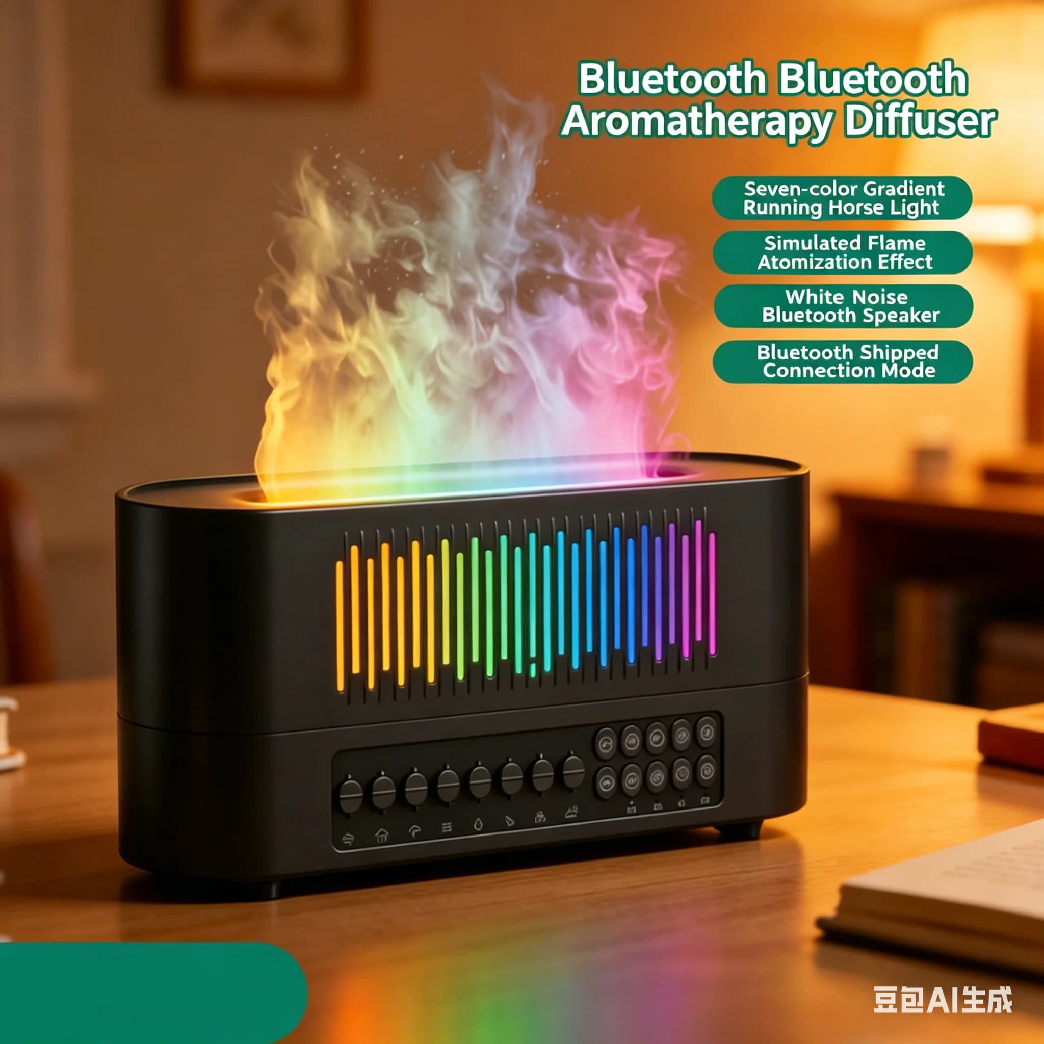 Bedroom Multifunction Bluetooth Speakers White Noise Machine Flame Humidifier Essential Oil Diffuser Night Light Timed Shutdown