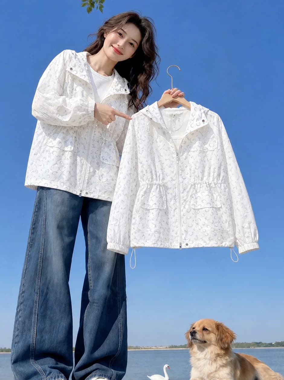 Camicia Casual con Stampa Luna a Mezza Lunghezza per Donna, Cardigan Aperto, Giacca Protettiva Anti-UV per Primavera Estate