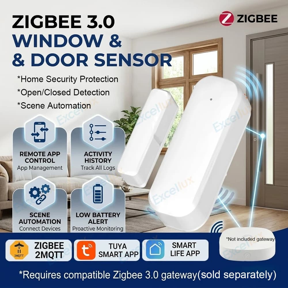Sensore Magnetico Zigbee per Porte e Finestre, Rilevatore di Contatto con Monitoraggio in Tempo Reale tramite App, Automazione Casa Intelligente Compatibile con Tuya Z2M Home Assistant