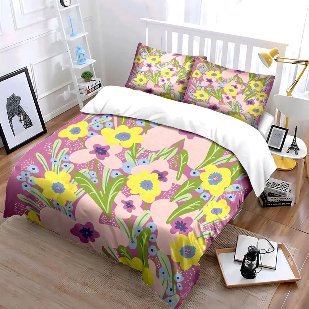 Set di Biancheria da Letto con Design Floreale, Include 1 Copripiumino e 2 Federe, Disponibile in Misure Singola, Doppia, King e Queen, Idea Regalo