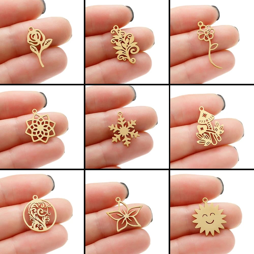 5Pcs New Arrival Snowflake Stainless Steel Necklace Earrings Pendant Flower Fashion Jewelry Handmade Diy Charm Accessories