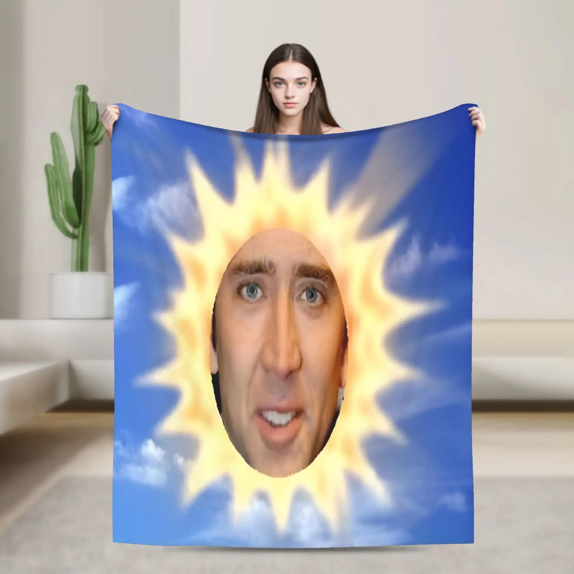 Cozy Nicolas Cage Headshot Blanket Merch Bed Decorative Throw Blanket Super Warm Fleece for Office