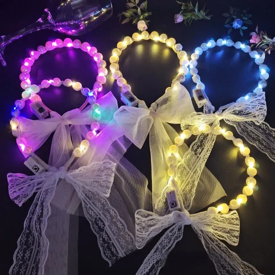 10 Pezzi Fascia per Capelli Luminosa da Donna e Ragazza, con Luci a LED, Nastro in Pizzo, Perle, per Feste, Matrimoni, Festival, Natale, Halloween