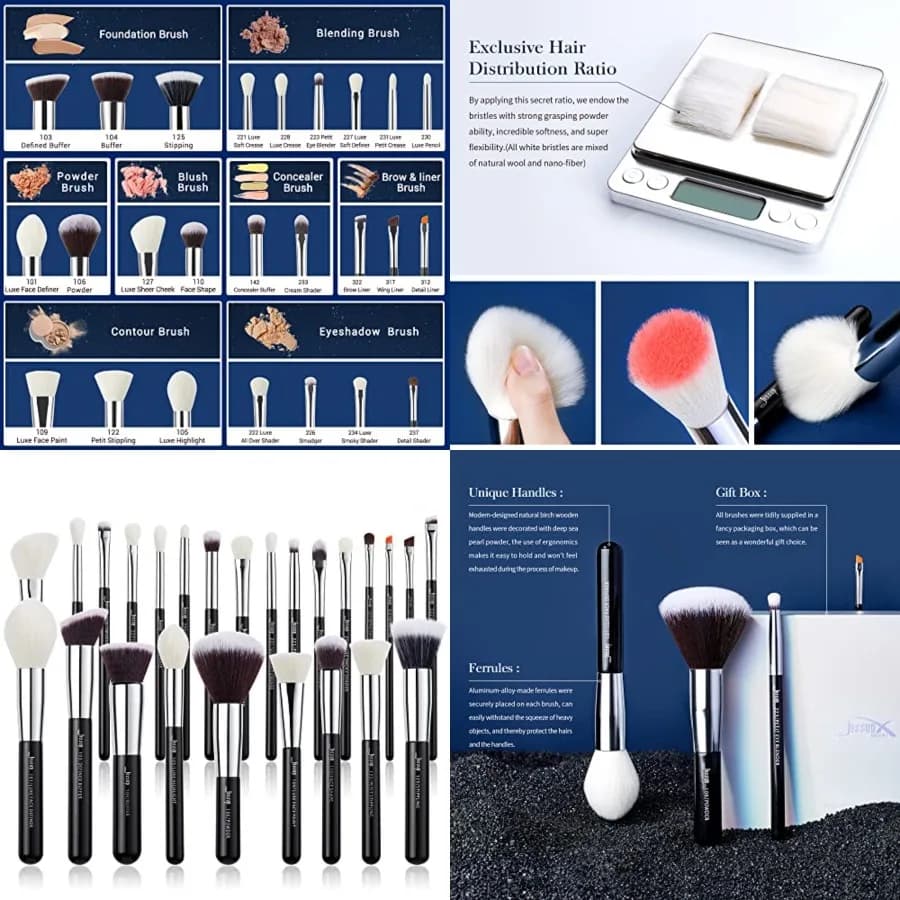 Set di 25 Pennelli Professionali per Trucco, per Fondotinta, Cipria, Correttore, Ombretto, Sfumatura, Blush, Illuminante, con Setole Naturali e Sintetiche
