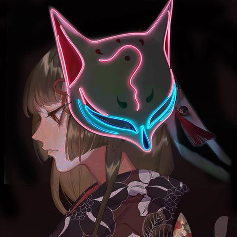 Neon Glow Japanese Fox Mask Halloween Dance Party Masquerade Cosplay Fox travestimento maschera Led Glow Party Fox Mask