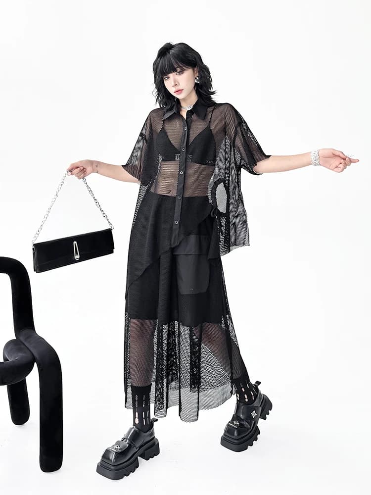 Fashionable Grid Set Women's Loose A-Line Skirt Shirt Summer Style Elastic Waist Design Casual Comfortable Polyester Fiber