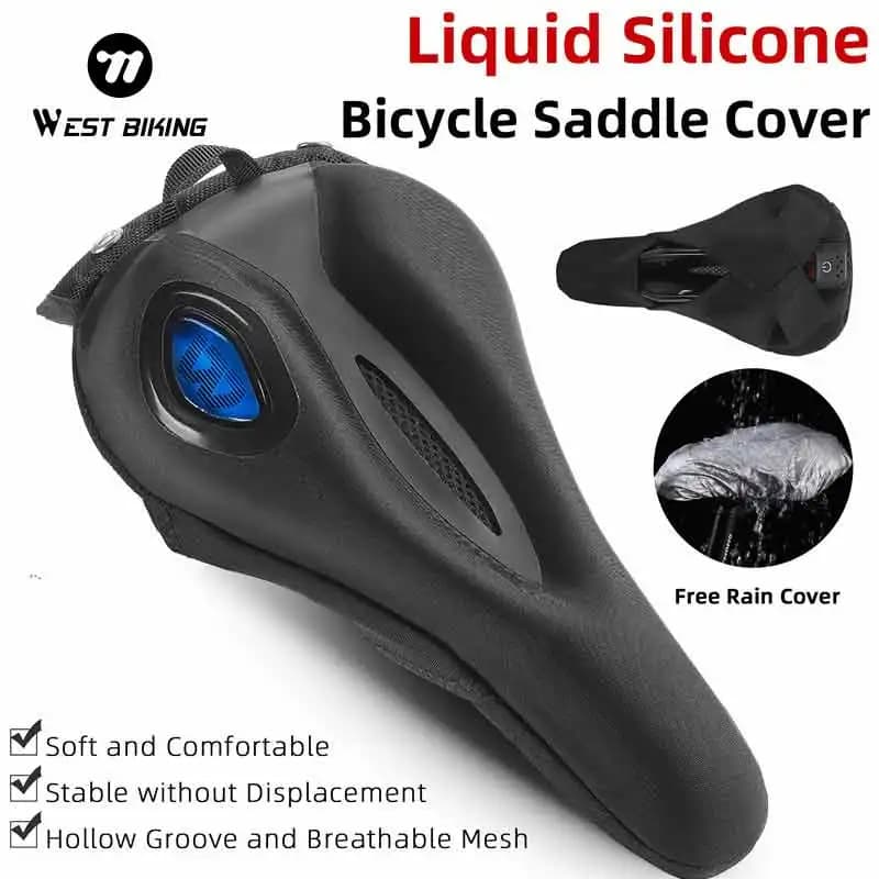 WEST BIKING Liquid Silicone Bicycle Saddle Cover With Tail Light Rain Cover Soft Shock Absorb Road MTB Cycling Seat Cushion