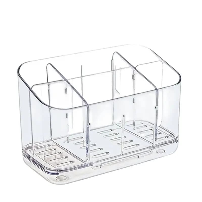 Portaspazzolino da bagno da parete e da appoggio con drenaggio, divisorio regolabile rimovibile, 5 slot - B61B