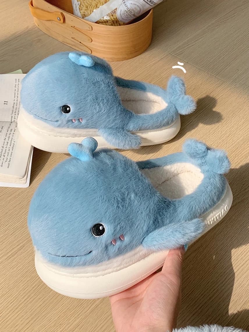 Pantofole a Forma di Piccola Balena Cartoonesca, Unisex, Calde e Antiscivolo per Interni, Pantofole Invernali in Cotone, Scarpe da Casa per Coppie, Comode con Suola Morbida
