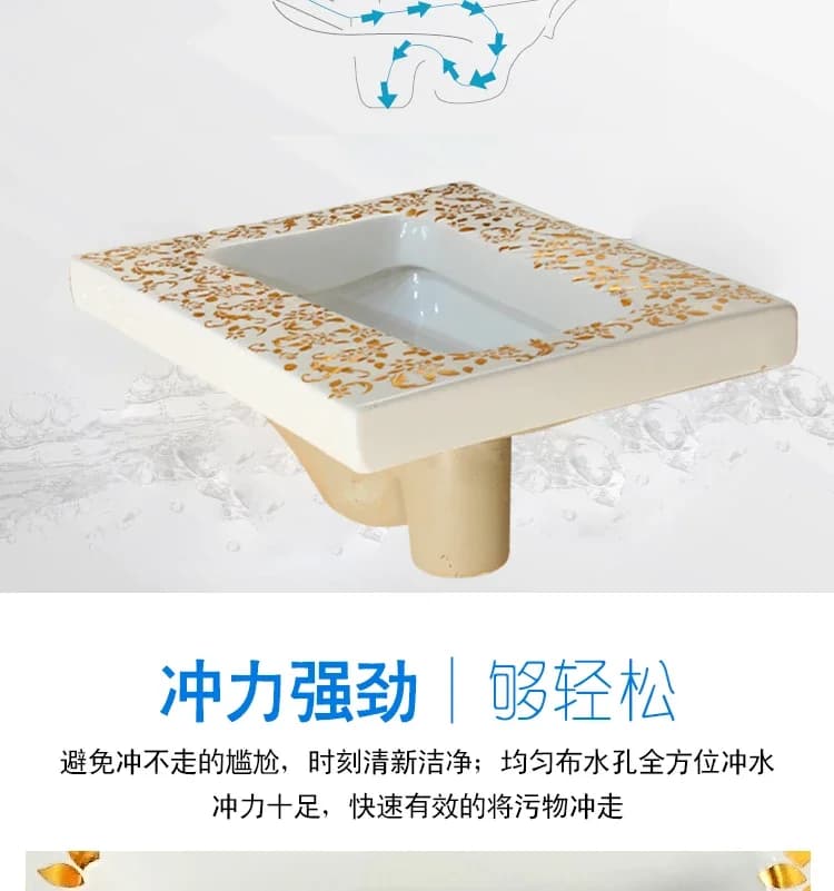 Un set di serbatoi per WC accovacciati in oro, in ceramica, stile europeo, antibloccaggio e deodorante, fossa accovacciata nascosta