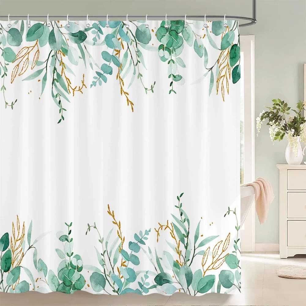 Tenda da doccia con fiori da bagno, tenda da doccia in tessuto poliestere, piante acquerello, arte floreale, 180 * 180 cm con 12 ganci
