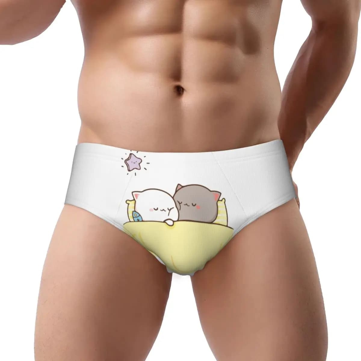 Custom Mens Peach And Goma Mochi Cat Sleeping Men Brief Panties Male Comfort Underwear Underpants