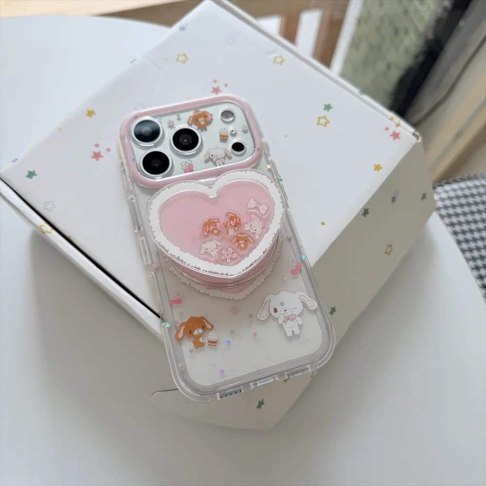 Custodia Magnetica per iPhone 17 16 15 Pro 15 16 Pro Max con Supporto MagSafe e Funzione Shake, Design Coniglio Dessert alla Ciliegia Coreana, Cover Carina