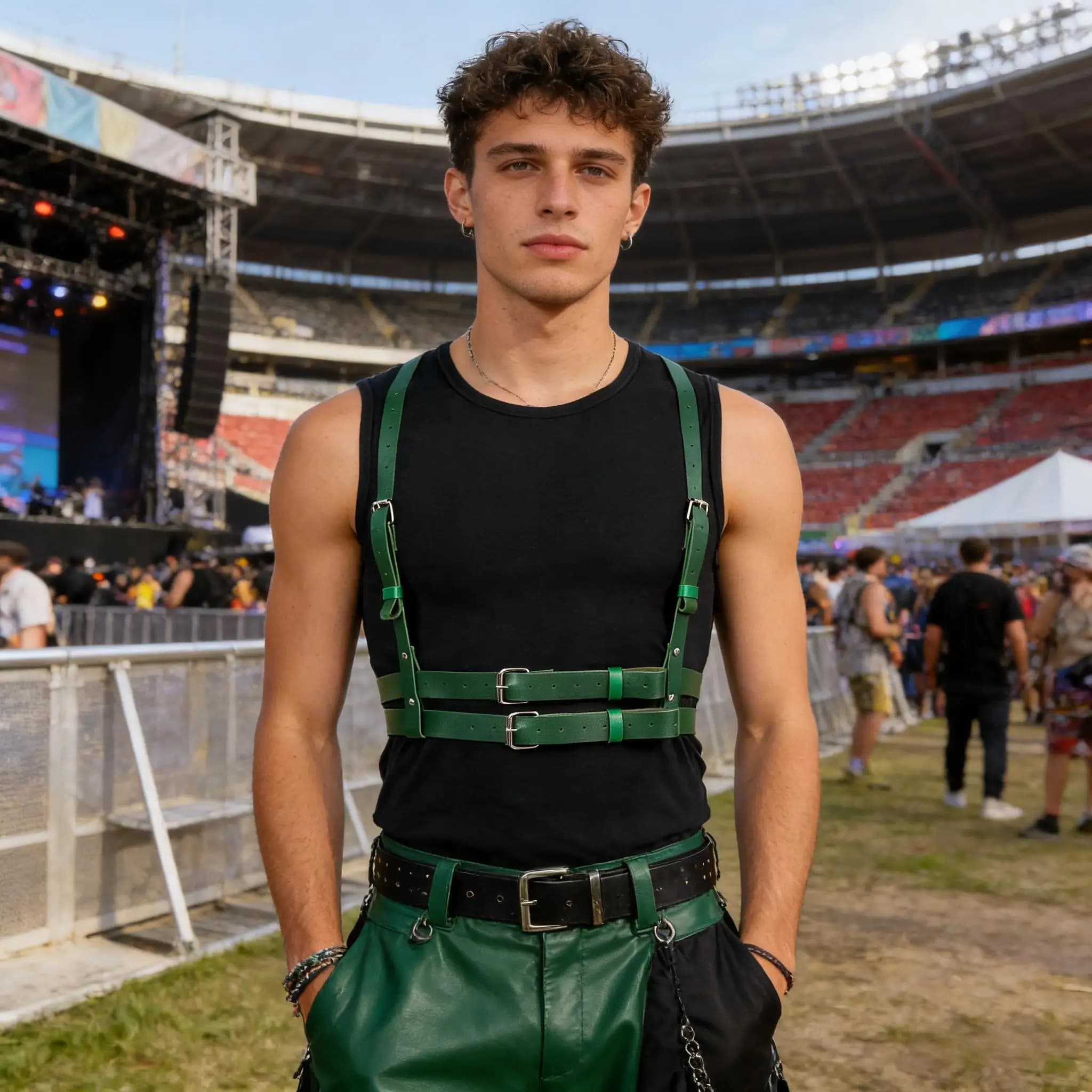 Accessorio pettorale in PU da uomo, ideale per outfit da discoteca, abbigliamento da club e performance.