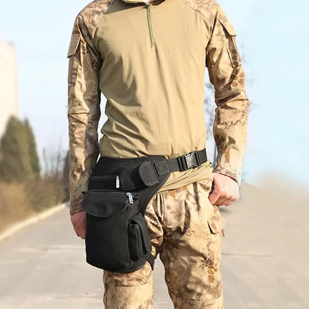 Borsa da Gamba Multifunzione in Tela Nera per Sport Outdoor, Ciclismo, Tattica, Portatile, Marsupio da Viaggio, Porta Soldi, Marsupio Outdoor