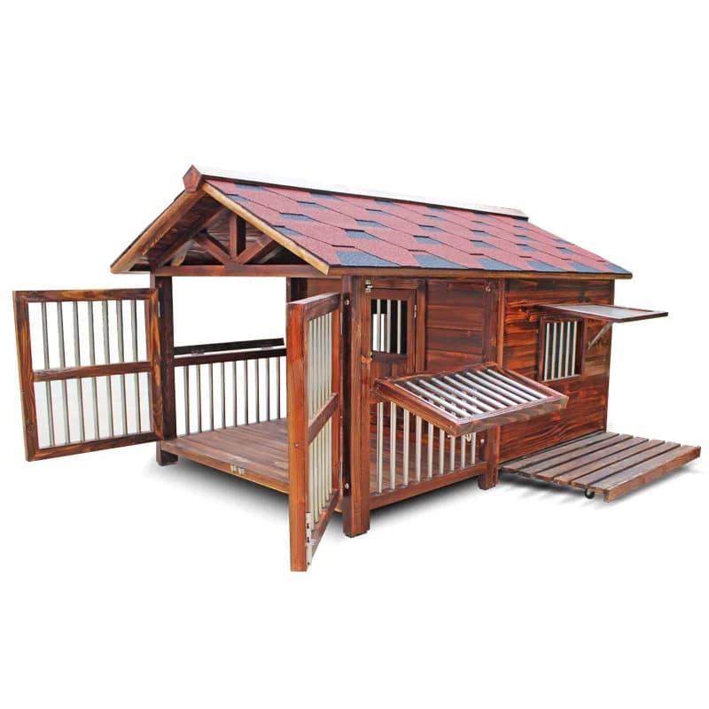 Customized solid wood with fence dog house, outdoor waterproof large dog villa autumn and winter golden retriever kennel wooden