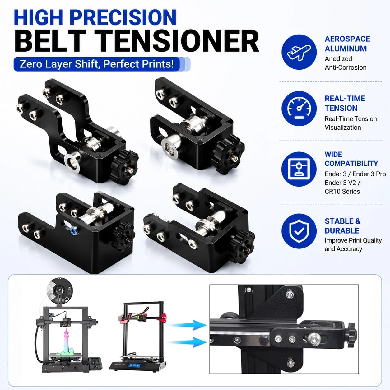 Tenditore Cinghia per Stampanti 3D Serie Ender3 CR10, Tenditore Cinghia Elastica Profilo 2020 Asse X, 2040 4040 Asse Y