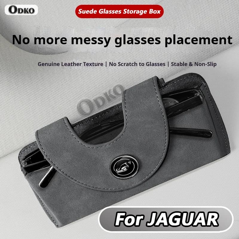 Per Jaguar E-PACE F-PACE F-TYPE Visiera parasole per auto in pelle scamosciata Clip per occhiali Custodia multifunzionale Custodia per occhiali in pelle scamosciata Custodia per occhiali da sole