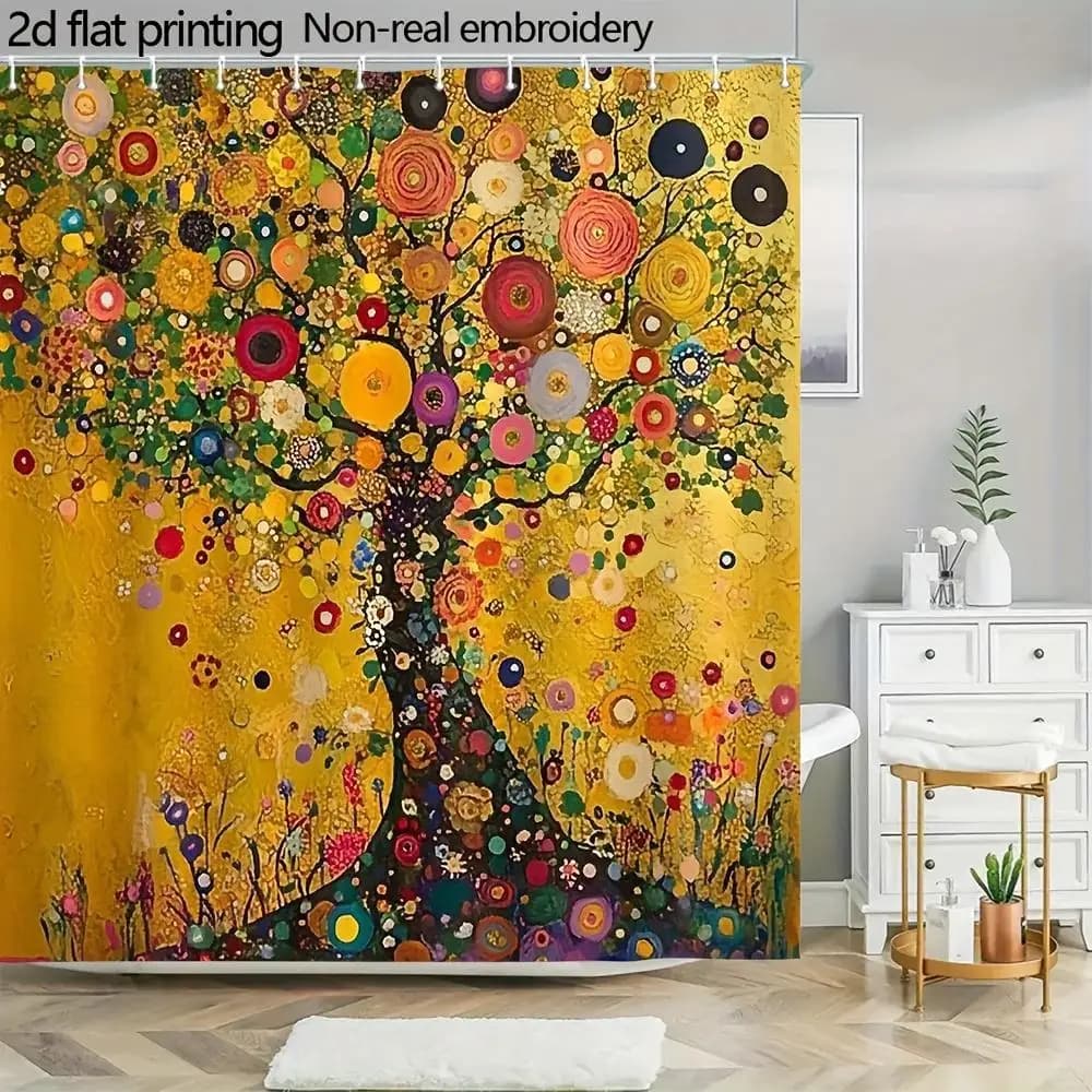 Waterproof Polyester Shower Curtain Floral Tree of Life Mural Bathroom Decor Liner Abstract Bohemian Art Tropical Jungle Curtain