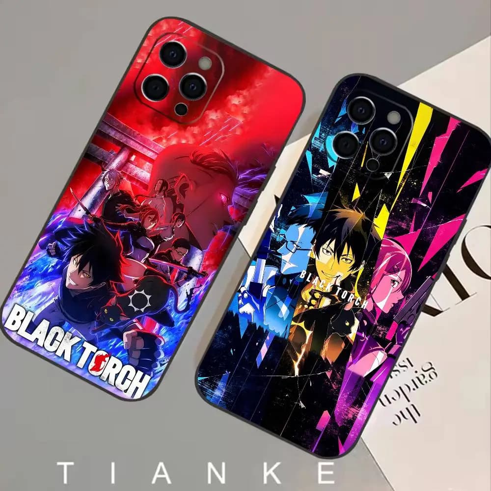 B-black T-torch Anime Phone Case For iPhone 17,16,15,14,13,12,11 Plus,Pro,Max,XS Silicone Soft Cover