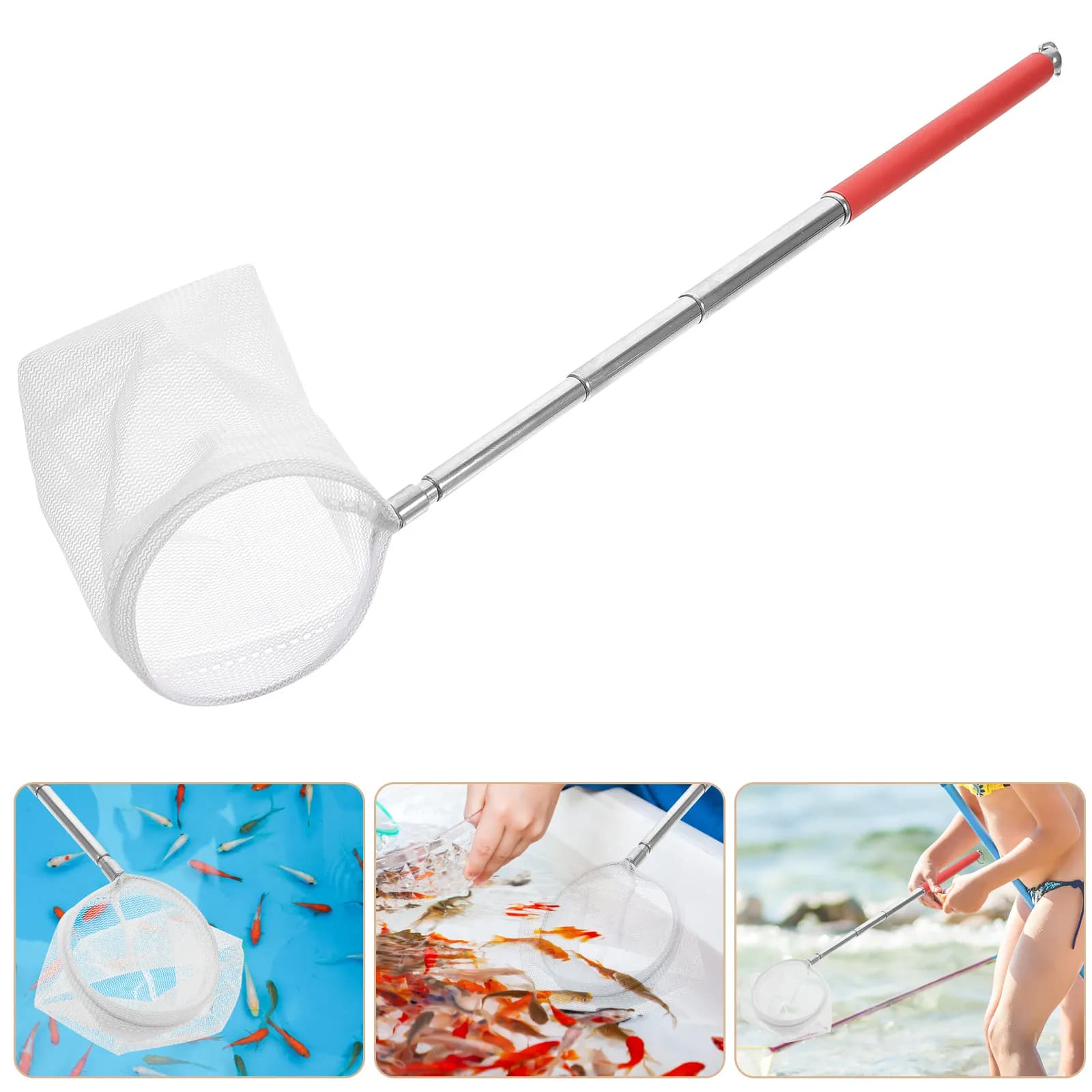 Professional Stainless Steel Telescopic Shrimp Net Yellow Nylon Fishing Net Extendable Handle Foldable Design Suitable for Fish