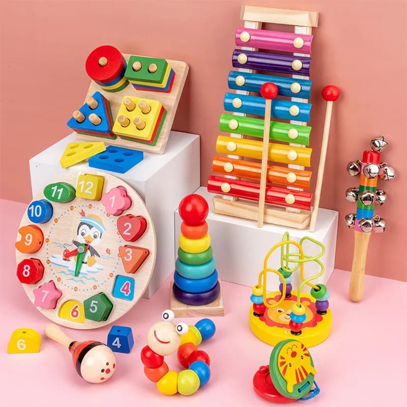 Educational Wooden Montessori Toys for Kids round Bead Puzzle Assembly Building Blocks - Learning & Development Children's Gift