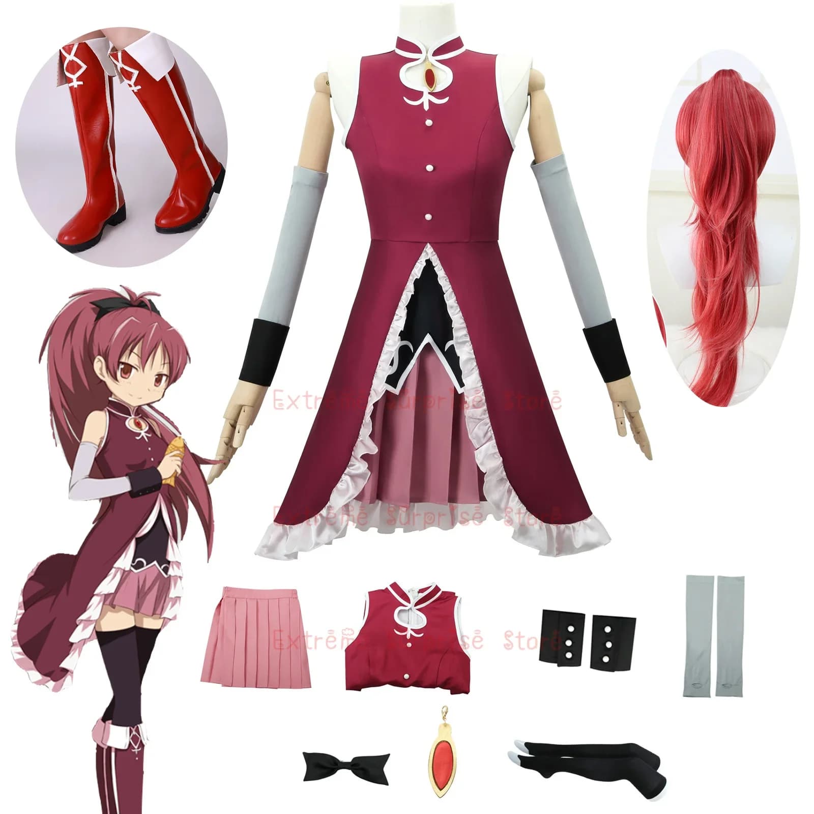 Cosplay Costume Set Uniform Complete Female Red Dress Costume