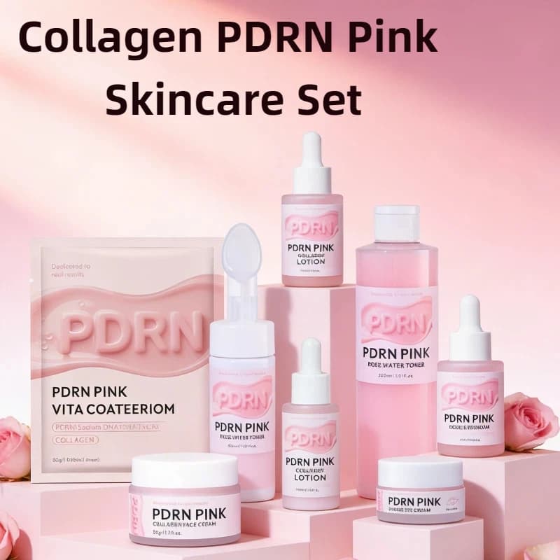 PDRN Pink Skincare Set with Salmon DNA and Collagen, Revitalizing Mask to Lift and Rassodare Skin, Hydrating and Nutrition