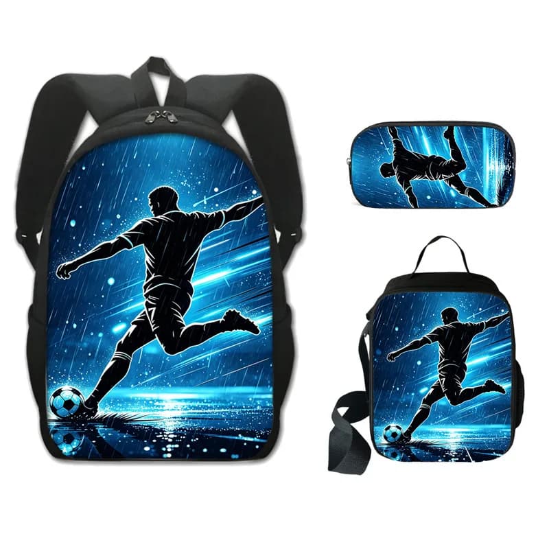 Luxury Popular Funny Novelty play football 3D Print 3pcs/Set pupil School Bags Laptop Daypack Backpack Lunch bag Pencil Case