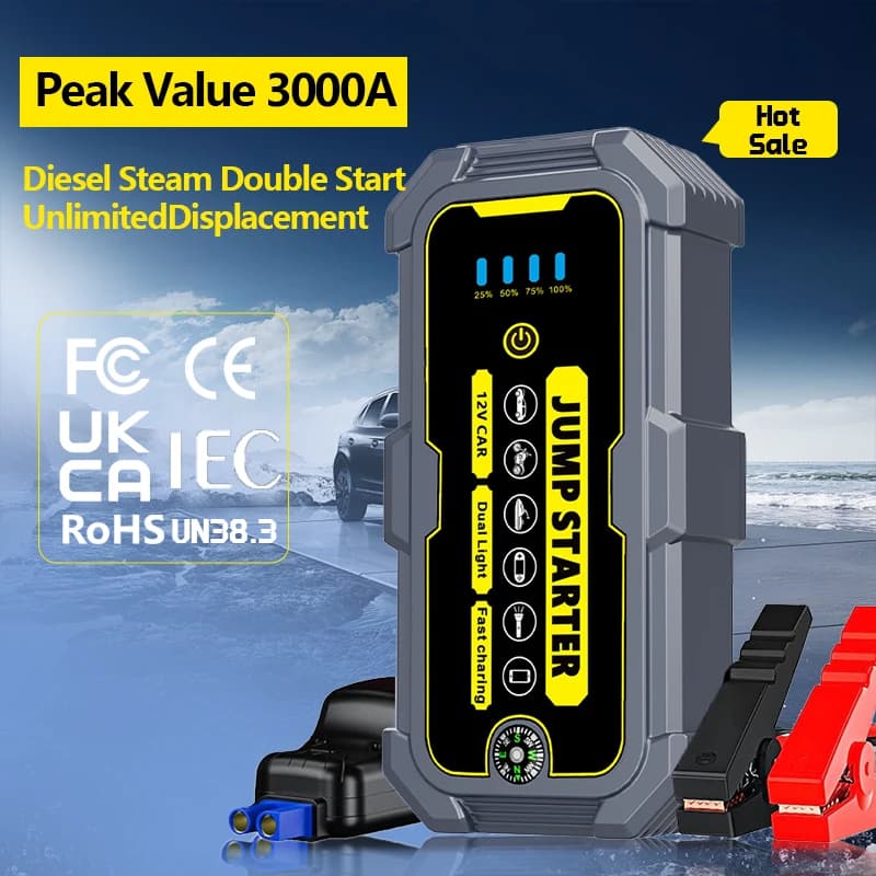 3000A Car Emergency Start Power Supply 12V Large Capacity Car Battery Backup Ignition And Waterproof Mobile Power Bank