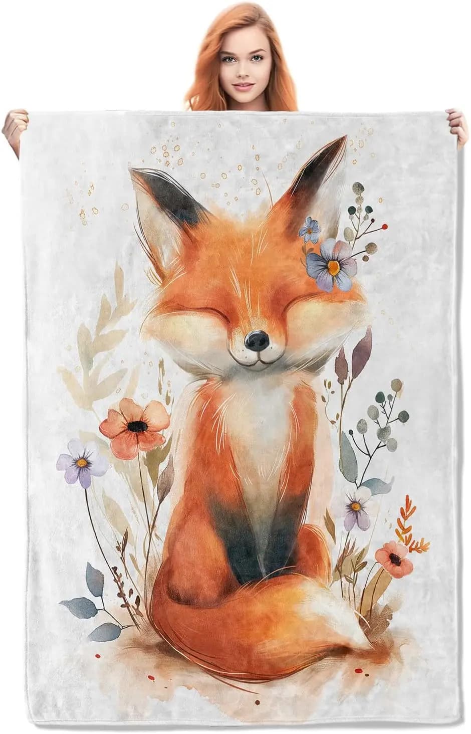 Simpatica coperta di volpe, regali per donne e ragazze, morbida, calda, leggera, accogliente, floreale, per animali, per divano letto, divano, soggiorno