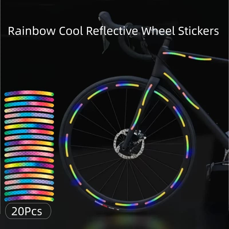 20PCS Glow in The Dark Bike Stickers, Rainbow Reflective Wheel Decals for Night Safety, Fit Bicycle Moto Motorcycle