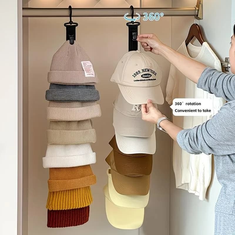 Wardrobe Closet Baseball Cap Storage Solution, Hanging Hat Organizer Rack with 8 Secure Clip Buckles, Space Saving Door Mounted Hat Display Holder to Keep Caps Tidy & Easy Access