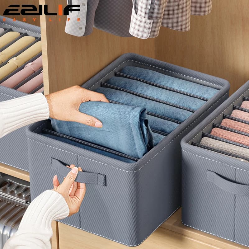 Scatola portaoggetti ispessita pieghevole con 9/7 scomparti per jeans, felpe, camicie, organizer per armadi e cassetti