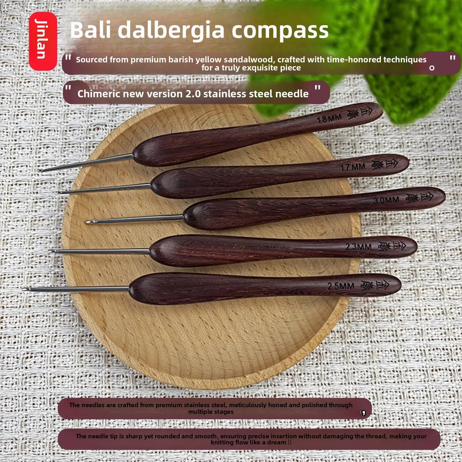 Jinlan Crochet Barry Dalbergia Bussola Nuovo ago standard Versione 2.0 Strumento per maglieria a mano fai da te 0.4 0.5 3.0.3.5 4 4.5 5 6.0.6.5mm