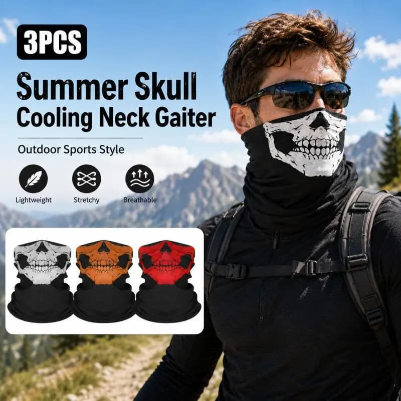 3PCS Skull Cooling Neck Gaiter, Lightweight Stretchy Tube Scarf for Outdoor Sports, Hiking Running