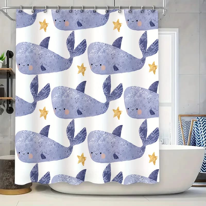 Stravagante tenda da doccia balena blu con stelle dorate, decorazione da bagno per bambini, bagni, camerette degli ospiti, tessuto impermeabile 180 x 243 cm