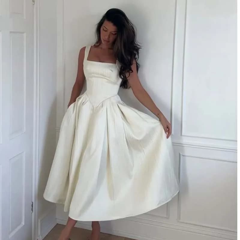 YENKYE 2025 Donne Sexy Eleganti Abiti Da Sera Del Partito Bella Ragazza Collo Quadrato Senza Maniche A-line Midi Abito Estivo Abito Di Compleanno