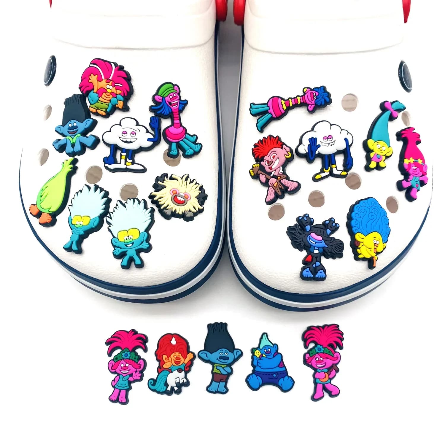 20 pz/set Trolls Croc Charms per scarpe Fiori per scarpe Accessori per cartoni animati Decorazioni per scarpe per coccodrillo Pantofole Fibbia Regali