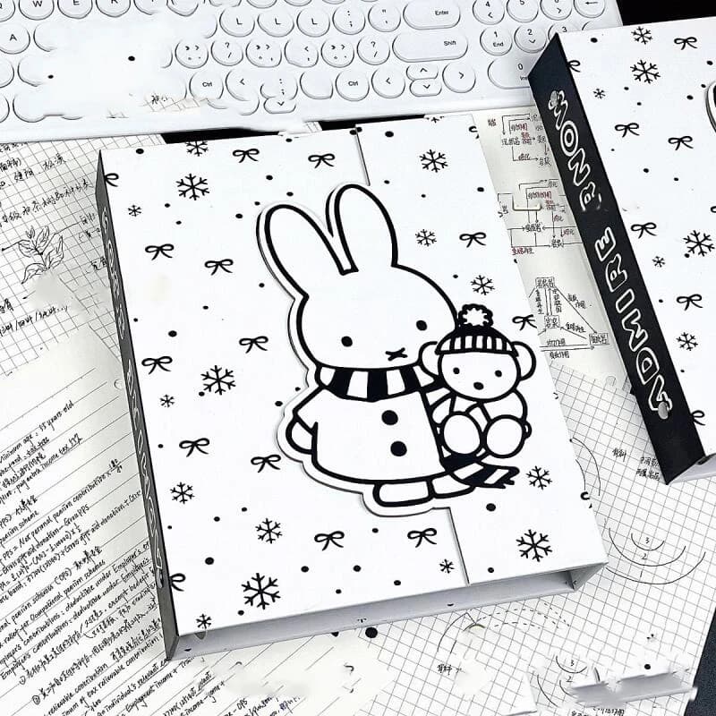 Miffy Kawaii Winter Shape A5 Loose Leaf Notebook Magnetic Closure Removable Refillable Lined Grid Blank Writing Journal Planner