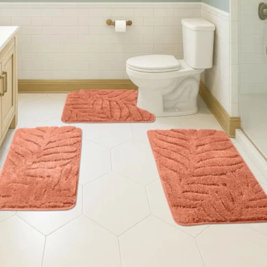Set di 3 Tappetini da Bagno, Morbidi e Assorbenti, Antiscivolo, Lavabili in Lavatrice