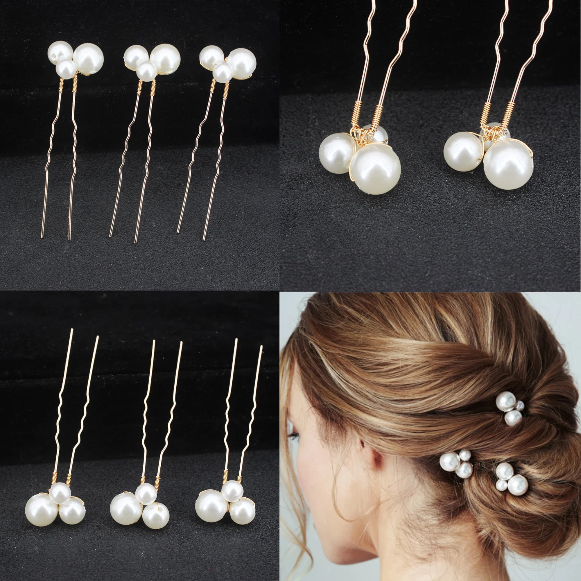 Set di 3 fermagli per capelli a forma di U con perle, accessori per acconciature da sposa, strumenti di design per capelli, fermagli fatti a mano alla moda, accessori per capelli da donna