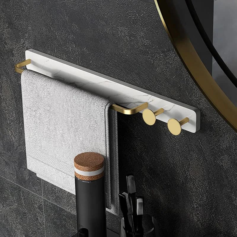 Portasciugamani da bagno in marmo, portasciugamani da parete in ottone bianco/nero con gancio, accessori per il bagno