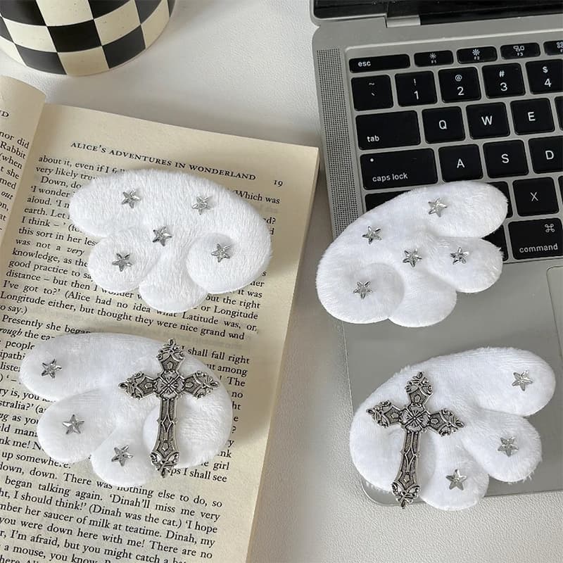 New Cute White Angel Wings Gothic Cross Hair Clip Subculture Y2k Hairpin Headwear Hair Accessory