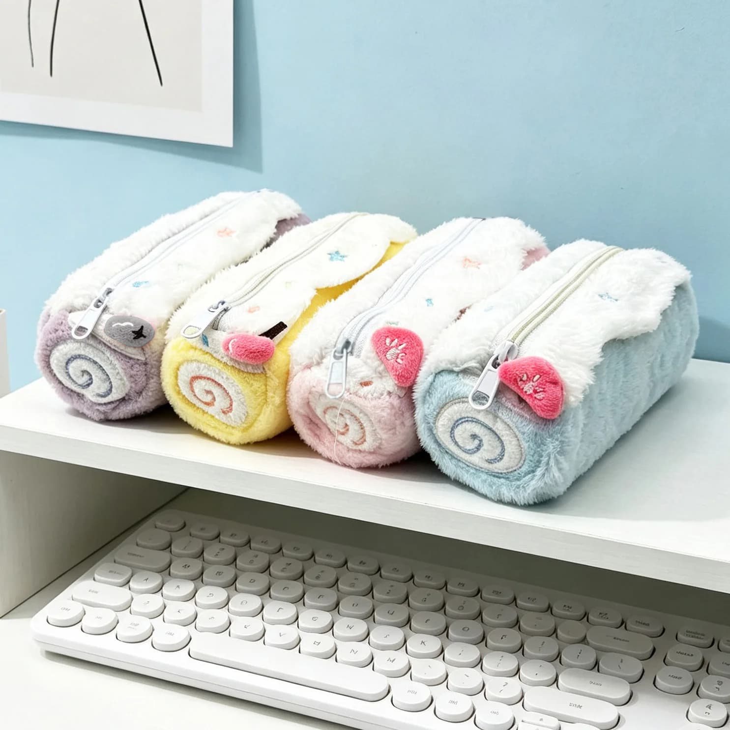 Cute Kawaii Swiss Roll Cake Plush Pencil Case Large Capacity Storage Zipper Pouch Cosmetic Bag for Girls Student Desk Gift
