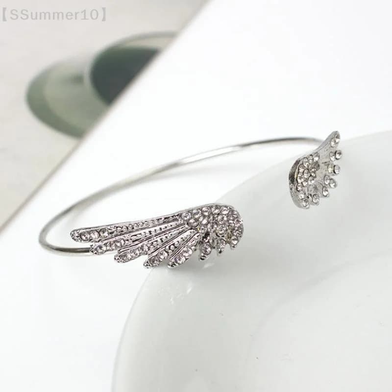 【SSummer10】Bracciale aperto color argento con ali d'angelo per donna, accessori alla moda, braccialetto semplice regolabile, regalo di gioielleria per feste【SS】