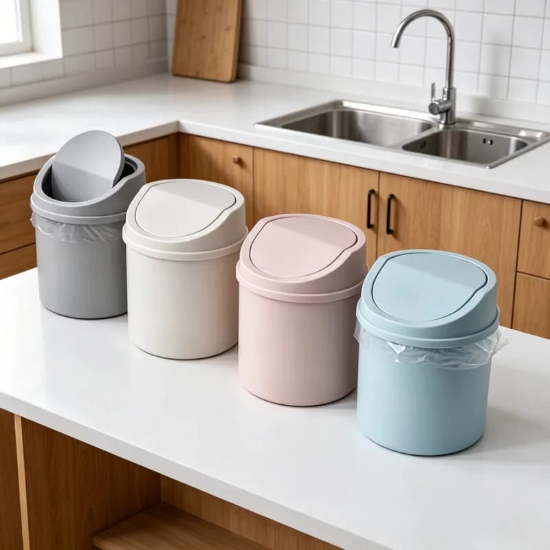 Mini Desktop Trash Can with Lid, Small Waste Bin for Bedroom, Office and Home Environments