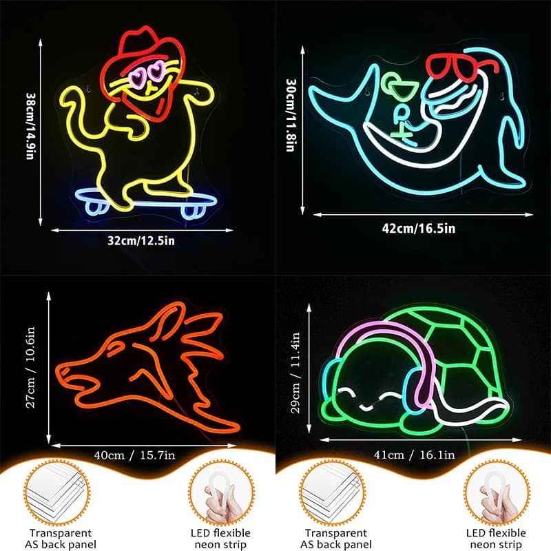 Gatto Cane Insegna al neon Animale personalizzato Lupo Tartarughe Pesce Luci al neon Logo aziendale Decor Sala giochi Negozio di animali Club Parete Regalo per feste USB