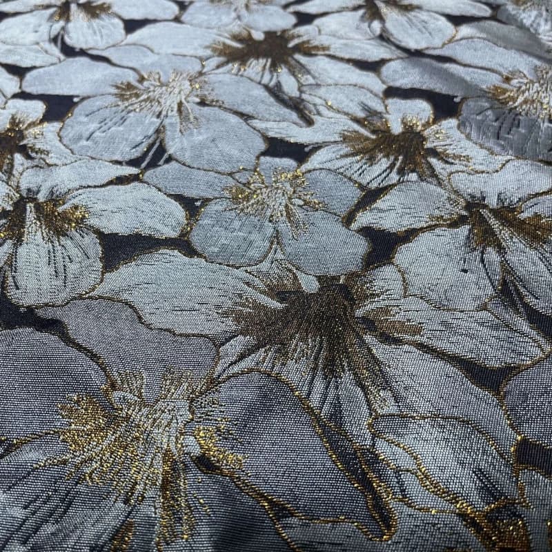 Luxury Gold Thread Blue Large Flower Jacquard Fabric for DIY Women's Dress Suit Jacket Box Packaging Decorative Fabric